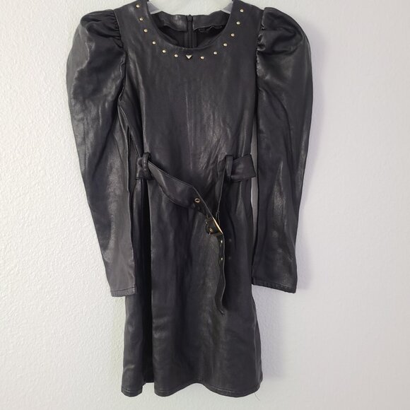 GUESS girls black faux leather studded long sleeve dress girls size 7 - Picture 3 of 10